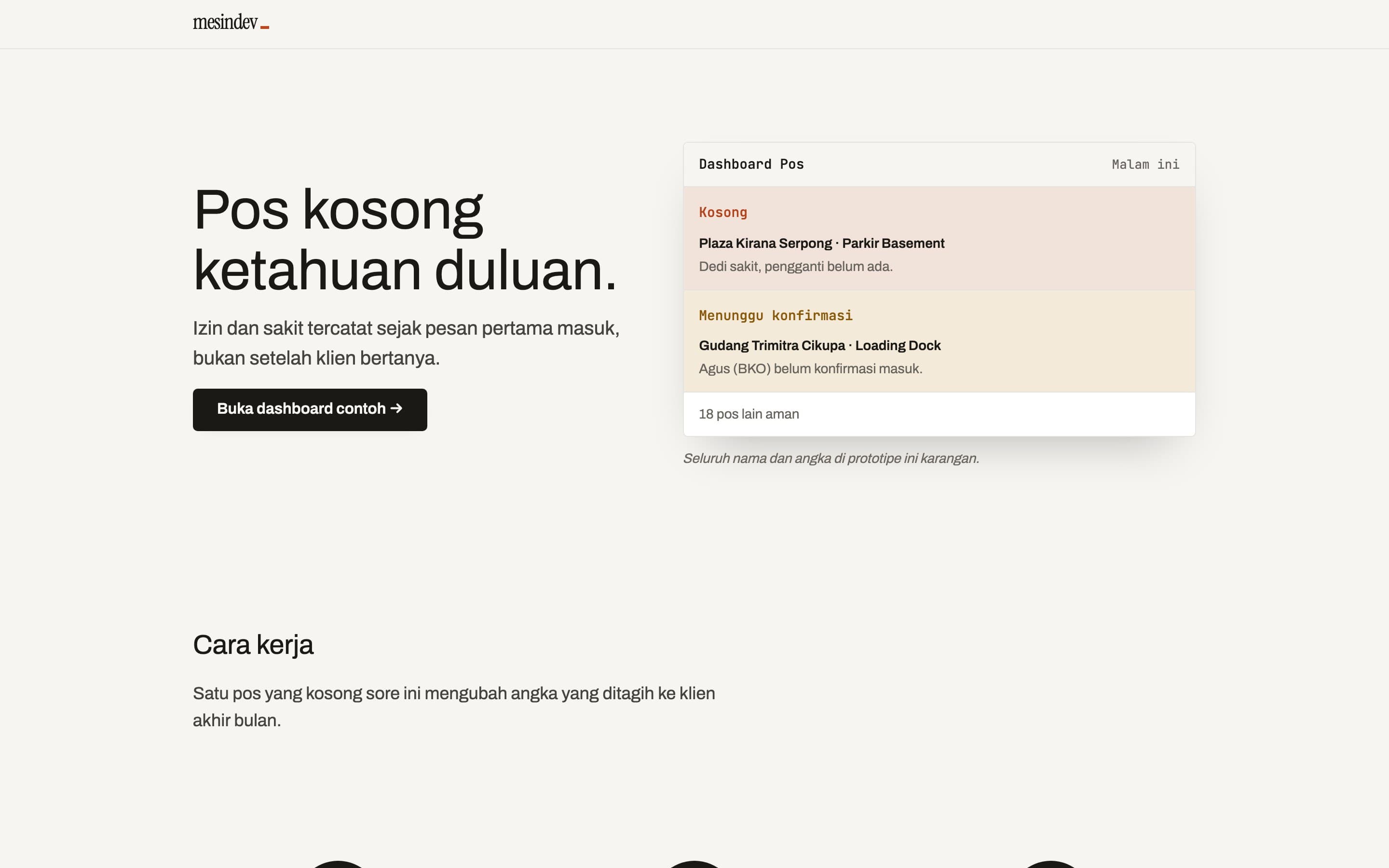 Layar komputer contoh sistem Alih daya